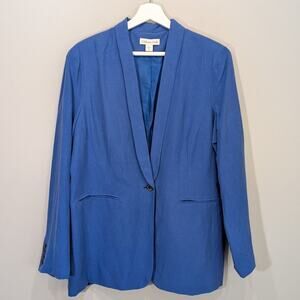 Coldwater Creek Silk Linen Blazer Blue Pockets Lined Casual Layer - Size 14